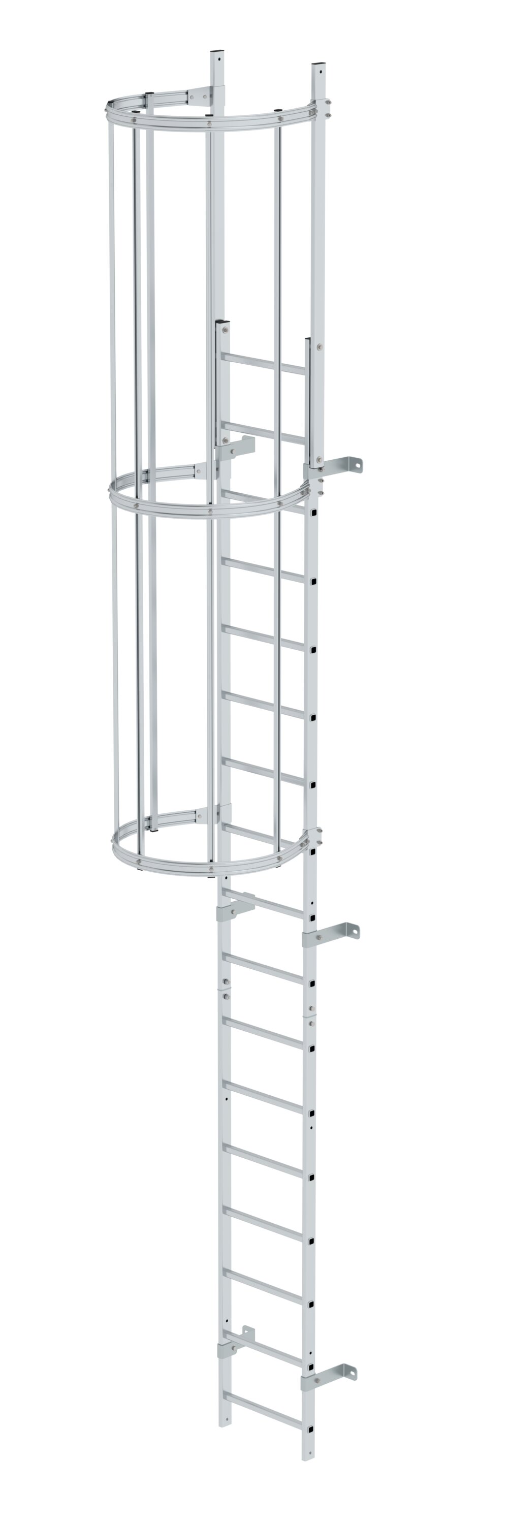 Munk eendelige ladder met rugbescherming, blank aluminium, 5,96m, van Günzburger Steigtechnik Munk vaste ladder met één sectie en achterbescherming, blank aluminium, uit de categorie vaste ladders, artikelnummer 510100