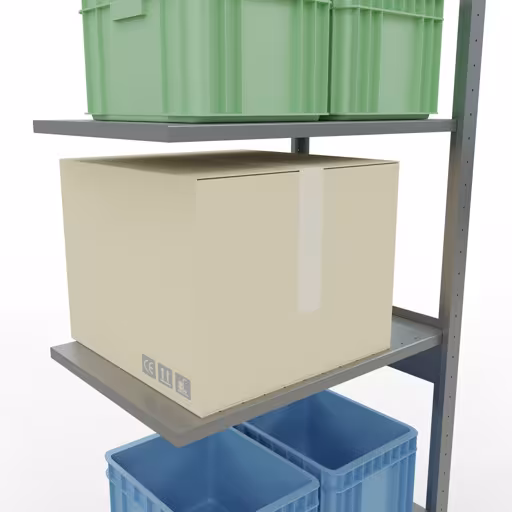 Extra afbeelding bij het artikel Aanbouwrekken, legbordstellingen, insteeksysteem MULTIplus150, 2500 x 750 x 500 mm (HxBxD), 6 legborden, lengtestangen, verzinkt Extra afbeelding van het artikel Aanbouwrekken, legbord, insteeksysteem MULTIplus150, 2500 x 750 x 500 mm, 6 legborden, verzinkt vanaf opzetrek