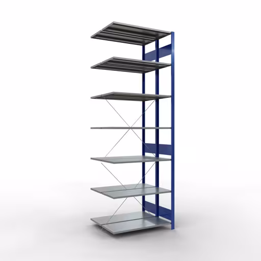 Aanbouwrekken, dubbele rekken, rekkensysteem MULTIplus150, 3000 x 1000 x (2x800) mm, 2x7 planken, RAL 5010 gentiaanblauw van het merk Schulte Lagertechnik uit het rekkenprogramma