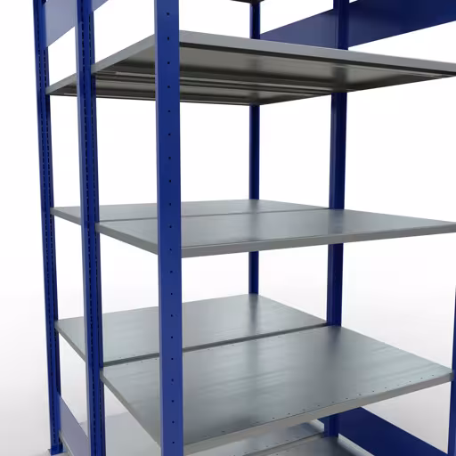 Basisplank, dubbele plank, stellingsysteem MULTIplus150, 2000 x 1000 x (2x600) mm (HxBxD), 2x5 planken, lengtestangen, RAL 5010 gentiaanblauw met de GTIN 4004514296160 Basisplank, dubbele plank, plankplank, insteeksysteem MULTIplus150, 2000 x 1000 x (2x600) mm, 2x5 planken, lengtestangen, RAL 5010 gentiaanblauw van Schulte Lagertechnik met het artikelnr. 33160-B