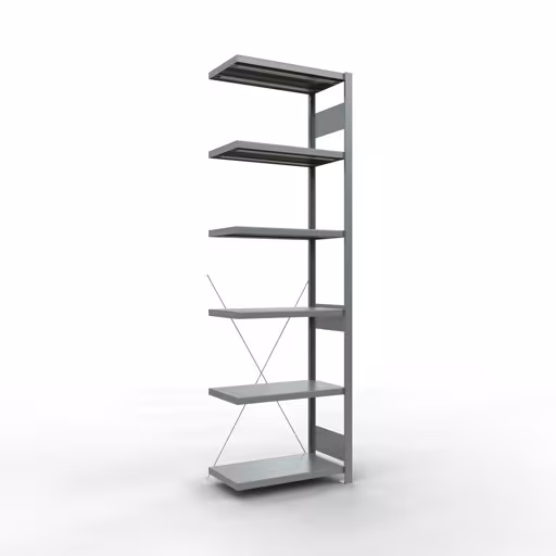 Aanbouwrekken, legbordstellingen, insteeksysteem MULTIplus250, 2500 x 750 x 400 mm (HxBxD), 6 legborden, kruisschoor, verzinkt van Schulte Lagertechnik Aanbouwrekken, legborden, insteeksysteem MULTIplus250, 2500 x 750 x 400 mm (HxBxD), 6 legborden, kruisschoor, verzinkt, aanbouwplank, art.nr. 12946-1275