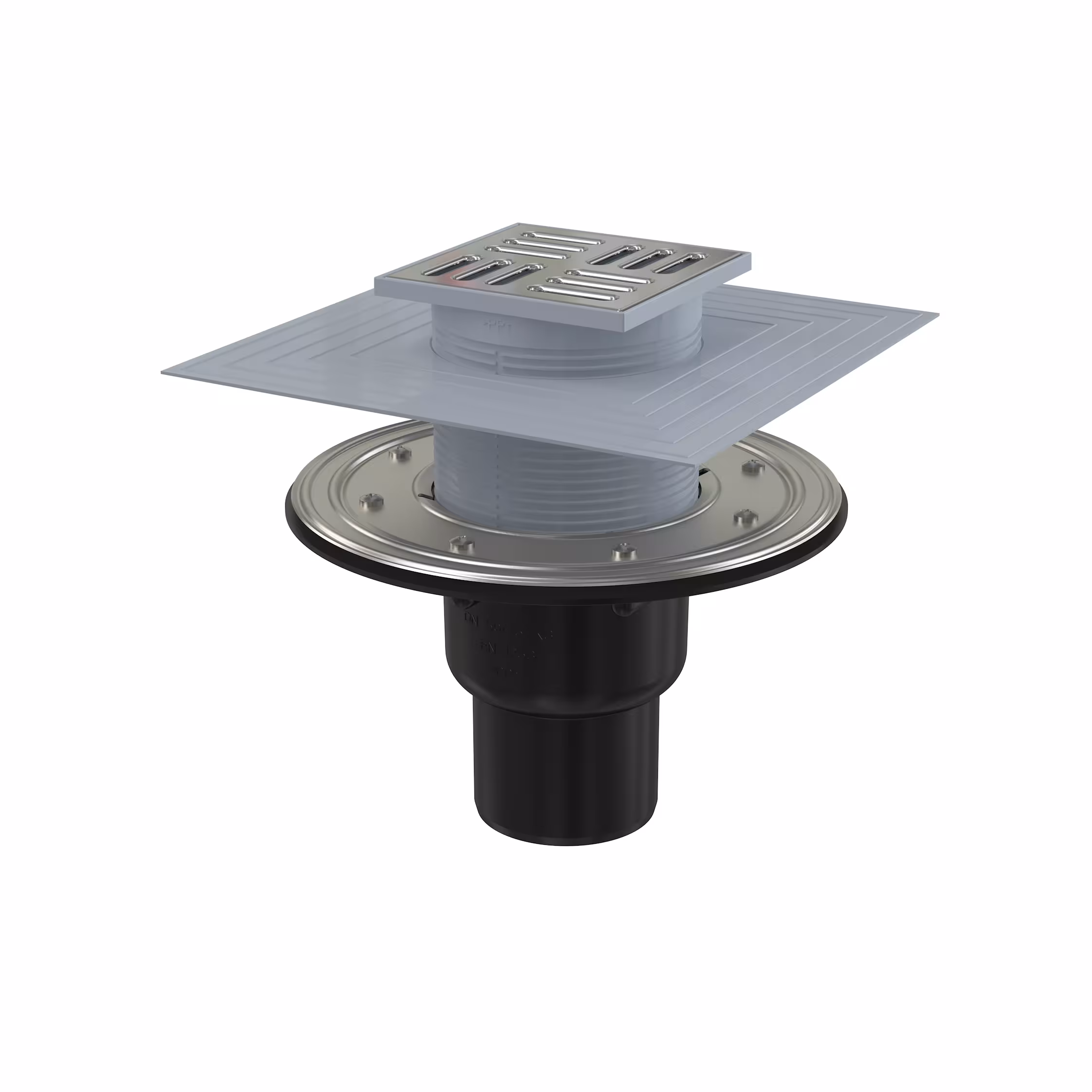 AlcaPlast APV vloerafvoer met RVS roostersifon of klep/douchegoot verticale terrasafvoer van AlcaPlast Vloerafvoeren 105x105mm, vloerafvoeren, artikelnr. APV4344