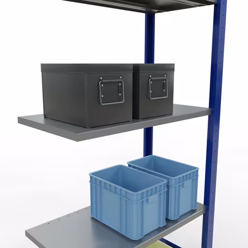 Aanbouwrekken, rekken, insteeksysteem MULTIplus150, 2000 x 750 x 400 mm, 5 legborden, lengtestangen, RAL 5010 gentiaanblauw/verzinkt/verzinkt van Schulte Lagertechnik met artikelnr. 12745-75-LR-B