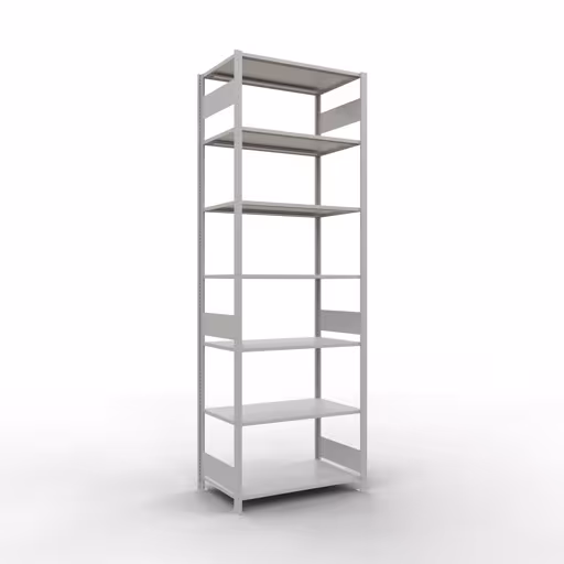 Basisplank, legplank, insteeksysteem MULTIplus150, 3000 x 1000 x 600 mm (HxBxD), 7 legborden, lengtestangen, RAL 7035 lichtgrijs, basisplank, art.nr. 32662-LR