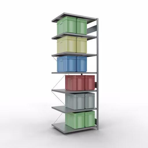 Productafbeelding nr. 12 van het artikel Aanbouwrekken, legbordstellingen, insteeksysteem MULTIplus330, 3000 x 1000 x 800 mm, 7 legborden, kruisschoor, verzinkt Figuur nr. 12 van het artikel aanbouwrekken, legbordstellingen, insteeksysteem MULTIplus330, 3000 x 1000 x 800 mm, 7 legborden, kruisschoor, verzinkt uit de productgroep insteeksysteem van Schulte Lagertechnik.