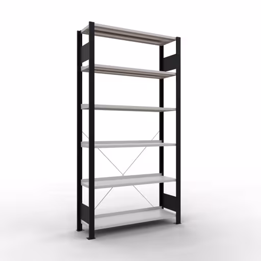 Figuur nr. 10 van het artikel basisrek, kantoorrek, insteeksysteem MULTIplus85, 2000 x 1000 x 300 mm, 6 planken, kruisschoor, met aanslagbalk, zwart/lichtgrijs uit de productgroep kantoorrekken van Schulte Lagertechnik.