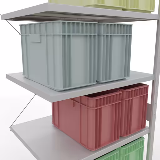 Productafbeelding nr. 15 van het artikel Aanbouwrekken, legbordstellingen, insteeksysteem MULTIplus330, 3000 x 1000 x 800 mm, 7 legborden, kruisschoor, RAL 7035 lichtgrijs Figuur nr. 15 van het artikel aanbouwrekken, legbordstellingen, insteeksysteem MULTIplus330, 3000 x 1000 x 800 mm, 7 legborden, kruisschoor, RAL 7035 lichtgrijs uit de insteeksysteem productgroep van Schulte Lagertechnik.