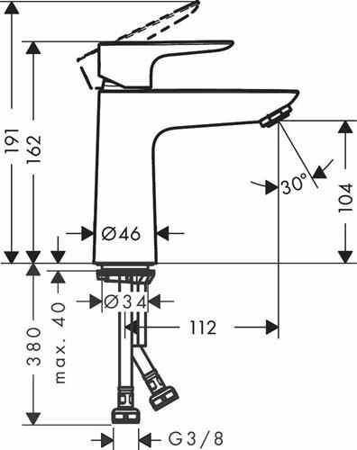 Technische Zeichnung 4073327 Hansgrohe TALIS E 110 Eéngreeps wastafelmengkraan met 15 mm diameter zonder afloop chroom