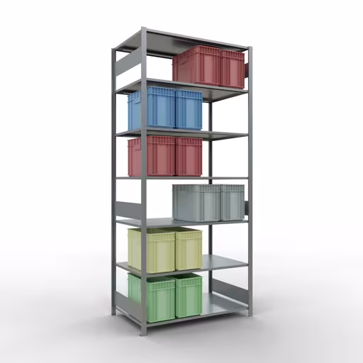 Basisplank, legbord, insteeksysteem MULTIplus150, 3000 x 1300 x 800 mm (HxBxD), 7 legborden, lengtestangen, verzinkt met GTIN 4004514281401 Basisplank, legbord, insteeksysteem MULTIplus150, 3000 x 1300 x 800 mm, 7 legborden, lengtestangen, verzinkt van Schulte Lagertechnik met het artikelnr. 12782-130-LR