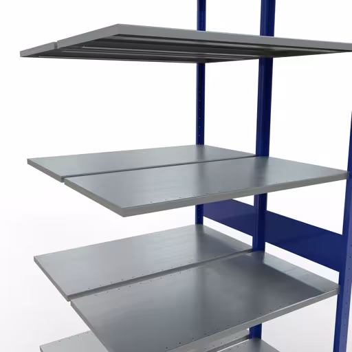 Extra afbeelding van het artikel Aanbouwplank, dubbele plank, stellingsysteem MULTIplus150, 3000 x 1000 x (2x500) mm, 2x7 planken, lengtestangen, RAL 5010 gentiaanblauw uit dubbele planken