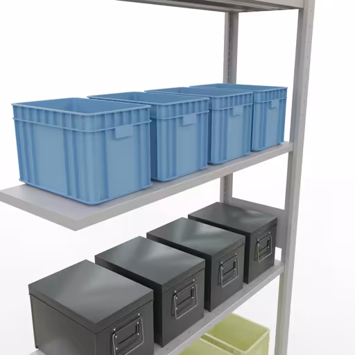 Aanbouwrek, stelling, insteeksysteem MULTIplus85, 3000 x 1000 x 300 mm, 7 legborden, RAL 7035 lichtgrijs van het merk Schulte Lagertechnik uit het assortiment insteeksysteem