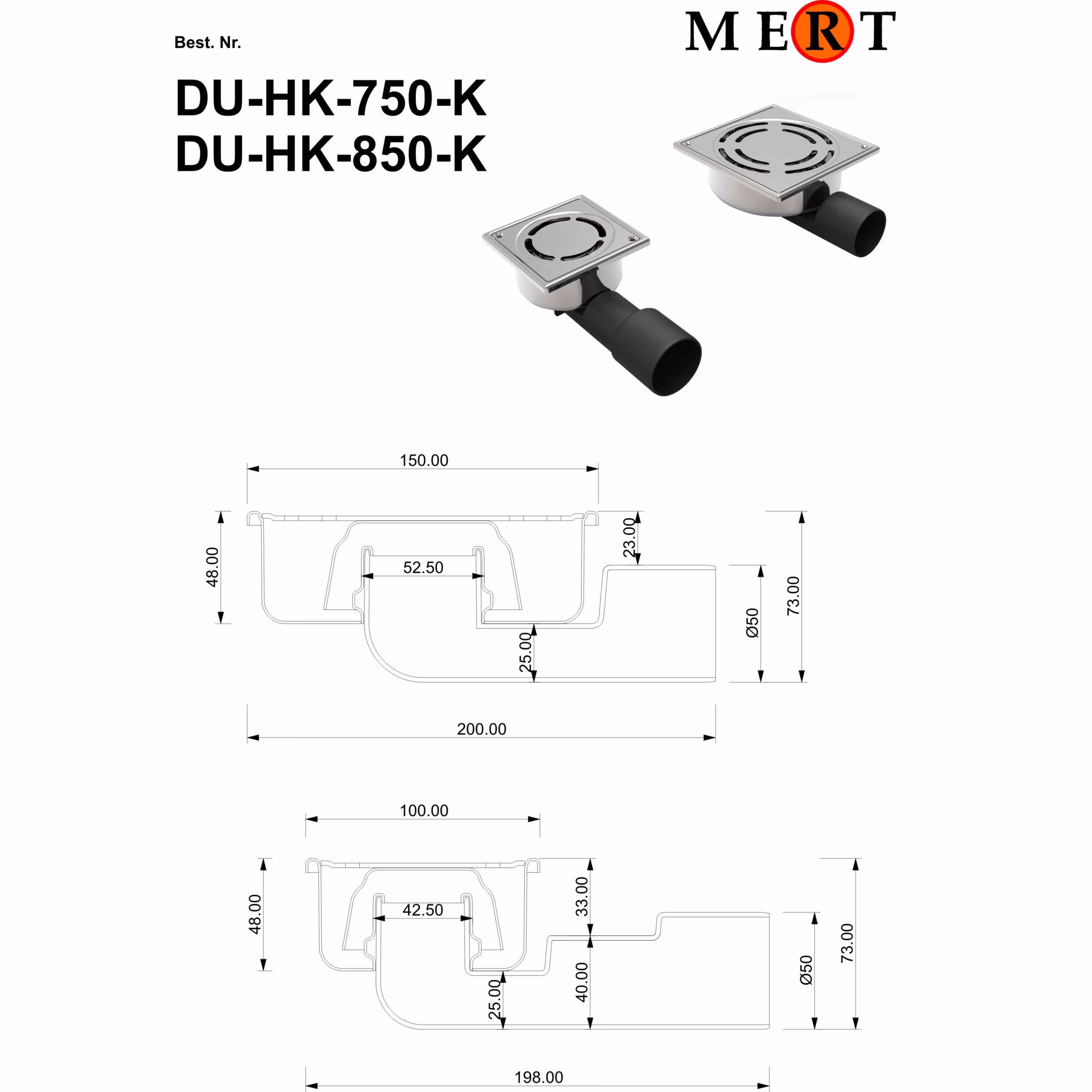 Ohne Text 3963870 MERT vloerafvoer met veiligheidssleutel geheel van roestvrij staal (304), 100x100mm