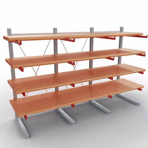 Productafbeelding nr. 10 van artikel K 6000 compleet legbord, eenzijdig, 3000 x 4500 x 1250 mm, RAL 7001 / RAL 3000, 5 opslagniveaus Afbeelding nr. 10 van artikel K 6000 complete stelling, eenzijdig, 3000 x 4500 x 1250 mm, RAL 7001 / RAL 3000, 5 opslagniveaus uit de productgroep draagarmstellingen van Schulte Lagertechnik