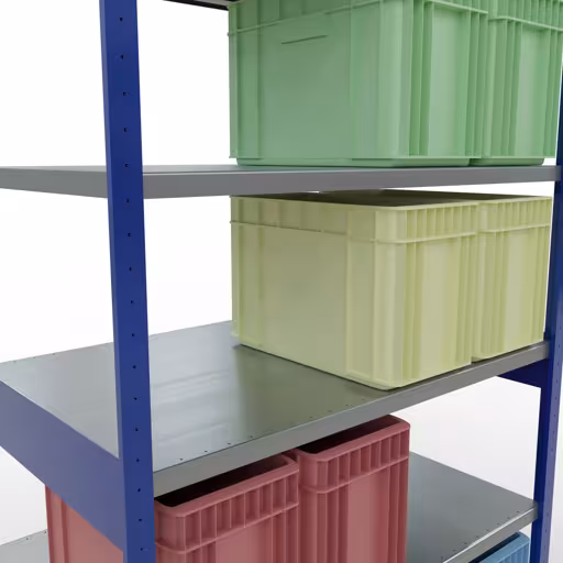 Productafbeelding nr. 13 van het artikel basisplank, legbord, insteeksysteem MULTIplus250, 2500 x 1300 x 800 mm (HxBxD), 6 legborden, lengtestangen, RAL 5010 gentiaanblauw/verzinkt Figuur nr. 13 van het artikel basisrek, legbord, insteeksysteem MULTIplus250, 2500 x 1300 x 800 mm, 6 legborden, lengtestangen, RAL 5010 gentiaanblauw/verzinkt uit de insteeksysteem productgroep van Schulte Lagertechnik.