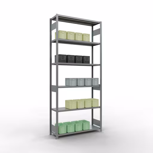 Productafbeelding nr. 13 van het artikel basisplank, legbord, insteeksysteem MULTIplus250, 3000 x 1300 x 400 mm (HxBxD), 7 legborden, lengtestangen, verzinkt Figuur nr. 13 van het artikel basisrek, legbord, insteeksysteem MULTIplus250, 3000 x 1300 x 400 mm, 7 legborden, lengtestangen, verzinkt uit de insteeksysteem productgroep van Schulte Lagertechnik.