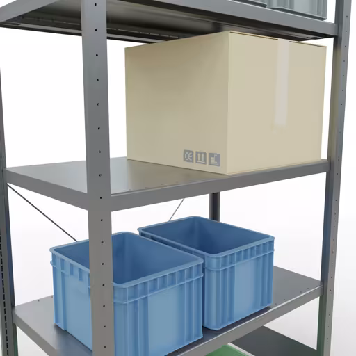 Productafbeelding nr. 12 van het artikel basisplank, legbord, insteeksysteem MULTIplus330, 2000 x 1000 x 600 mm (HxBxD), 5 legborden, kruisschoor, verzinkt Figuur nr. 12 van het artikel basisrek, legplank, insteeksysteem MULTIplus330, 2000 x 1000 x 600 mm, 5 legborden, kruisschoor, verzinkt uit de insteeksysteem productgroep van Schulte Lagertechnik.