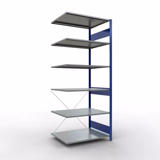 Aanbouwrekken, rekken, insteeksysteem MULTIplus150, 2500 x 1000 x 800 mm (HxBxD), 6 legborden, kruisschoor, RAL 5010/verzinkt van Schulte Lagertechnik Aanbouwrekken, rekken, insteeksysteem MULTIplus150, 2500 x 1000 x 800 mm (HxBxD), 6 legborden, kruisschoor, RAL 5010/verzinkt, aanbouwplank, art.nr. 12586-B