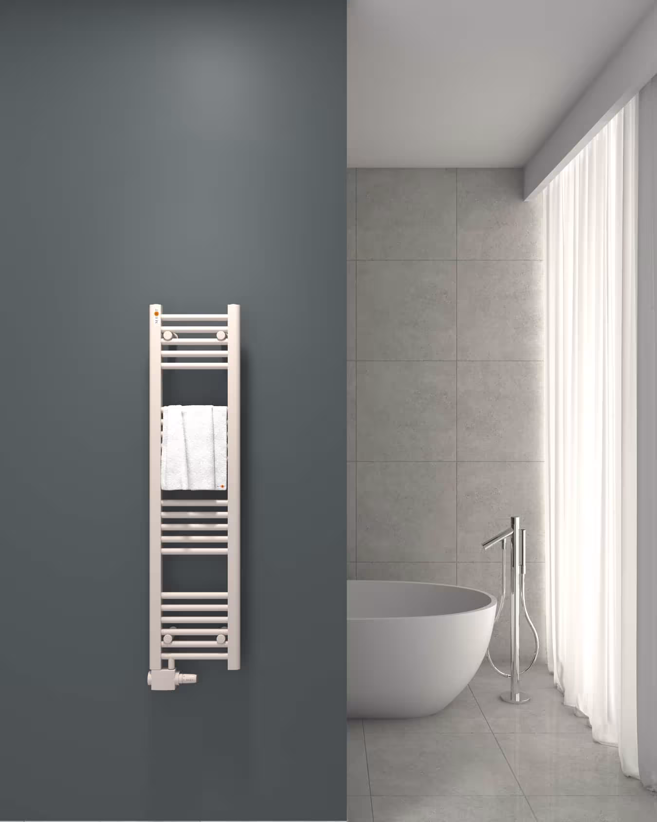 Vervangingsbadkamerradiator wit recht, offset middenaansluiting links of rechtsonder van het merk MERT uit de categorie vervangingsradiator