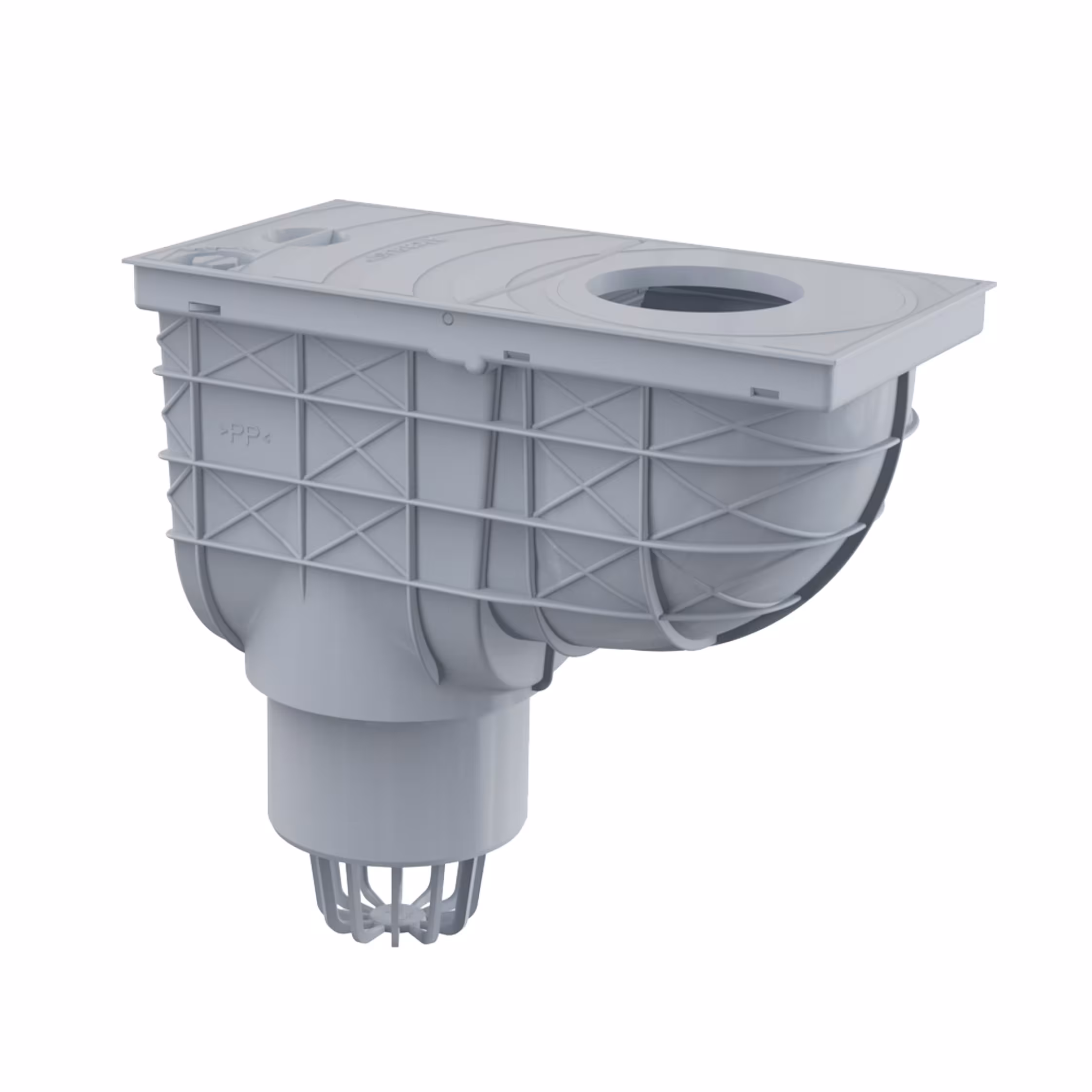 AGV-regengoot | Gootafvoer DN100 grijs met aansluiting Ø80-125mm aansluiting verticaal uit de categorie regenput met de GTIN 8595580519254 Regenbakboxen DN100 grijs van het merk AlcaPlast uit de categorie regenbakboxen