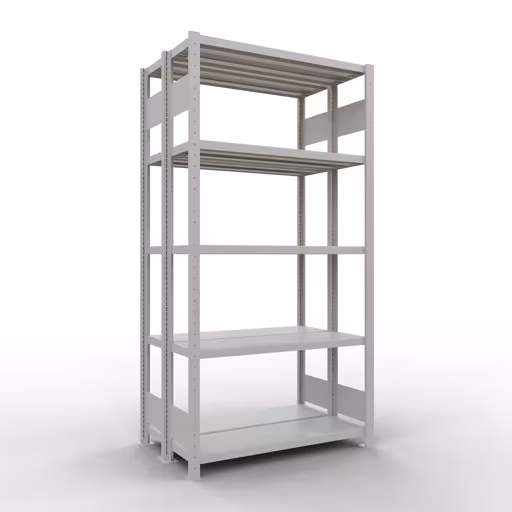Basisplank, dubbele plank, stellingsysteem MULTIplus250, 2000 x 1000 x (2x300) mm (HxBxD), 2x5 planken, lengtestangen, RAL 7035 lichtgrijs, dubbele planken, art.nr. 33230