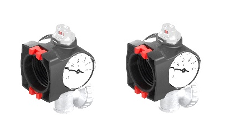 Eindstuk met ontluchting en manometer, 2 stuks. Eindstuk voor vloerverwarming met ontluchting en manometer, 2 stuks, uit de Skoberne vloerverwarmingscategorie met artikelnummer 673008.
