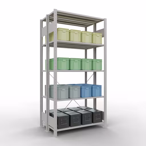 Productafbeelding nr. 16 van het artikel basisplank, dubbele plank, plankinsteeksysteem MULTIplus150, 2000 x 1000 x (2x300) mm (HxBxD), 2x5 planken, kruisschoor, RAL 7035 lichtgrijs Figuur nr. 16 van het artikel basisplank, dubbele plank, stellingsysteem MULTIplus150, 2000 x 1000 x (2x300) mm, 2x5 planken, kruisschoor, RAL 7035 lichtgrijs uit de productgroep stellingrekken van Schulte Lagertechnik.