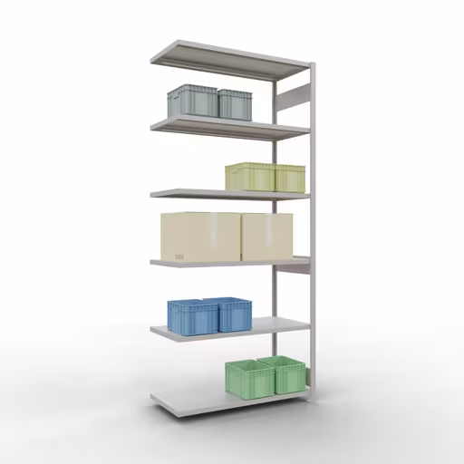 Productafbeelding nr. 15 van het artikel Aanbouwrekken, legbordstellingen, insteeksysteem MULTIplus250, 3000 x 1300 x 600 mm (HxBxD), 7 legborden, lengtestangen, RAL 7035 lichtgrijs Figuur nr. 15 van het artikel aanbouwrekken, legbordstellingen, insteeksysteem MULTIplus250, 3000 x 1300 x 600 mm, 7 legborden, lengtestangen, RAL 7035 lichtgrijs uit de insteeksysteem productgroep van Schulte Lagertechnik.