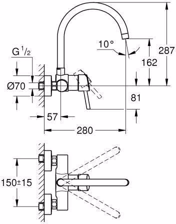 GROHE Concetto 32667 ééngreeps wastafelmengkraan voor wandmontage chroom