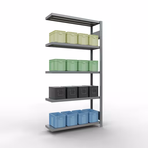 Aanbouwrekken, rekken, insteeksysteem MULTIplus250, 2000 x 1000 x 300 mm, 5 legborden, lengtestangen, verzinkt van Schulte Lagertechnik met artikelnr. 12935-LR
