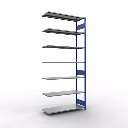 Aanbouwrekken, rekken, insteeksysteem MULTIplus150, 3000 x 1300 x 500 mm (HxBxD), 7 planken, lengtestangen, RAL 5010 gentiaanblauw/gegalvaniseerd van Schulte Lagertechnik Aanbouwrekken, rekken, insteeksysteem MULTIplus150, 3000 x 1300 x 500 mm (HxBxD), 7 legborden, lengtebalk, RAL 5010 gentiaanblauw/verzinkt, aanbouwplank, art.nr. 12757-130-LR-B