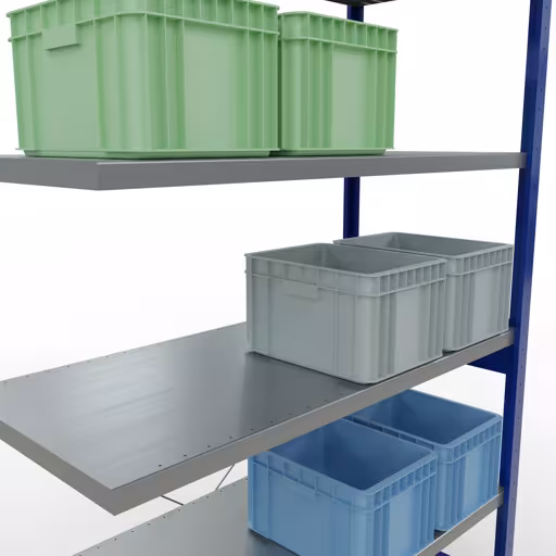 Afbeelding nr. 13 van het artikel aanbouwrekken, legbordstellingen, insteeksysteem MULTIplus250, 2500 x 1300 x 600 mm, 6 legborden, kruisschoor, RAL 5010 gentiaanblauw/verzinkt uit de productgroep insteeksysteem van Schulte Lagertechnik.