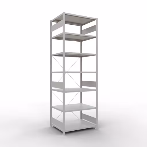 Basisplank, legplank, insteeksysteem MULTIplus250, 3000 x 1000 x 800 mm (HxBxD), 7 legborden, kruisschoor, RAL 7035 lichtgrijs, basisplank, art.nr. 32882