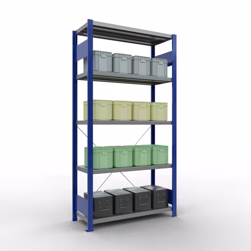 Basisplank, legplank, insteeksysteem MULTIplus330, 2000 x 1000 x 400 mm, 5 legborden, kruisschoor, RAL 5010 gentiaanblauw/verzinkt uit de categorie basisplanken met de GTIN 4004514250575 Basisplank, legbord, insteeksysteem MULTIplus330, 2000 x 1000 x 400 mm, 5 legborden, kruisschoor, RAL 5010 gentiaanblauw/verzinkt van Schulte Lagertechnik uit het assortiment insteeksysteem