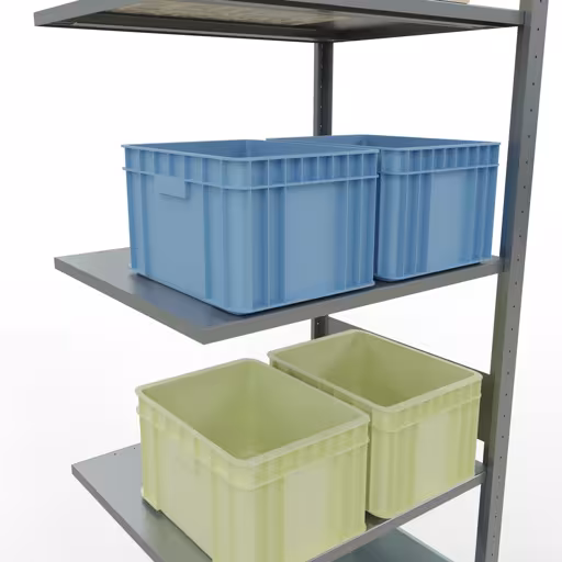 Aanbouwrekken, legborden, insteeksysteem MULTIplus150, 3000 x 750 x 600 mm (HxBxD), 7 legborden, lengtestangen, verzinkt met GTIN 4004514281180 Aanbouwplank, legbord, insteeksysteem MULTIplus150, 3000 x 750 x 600 mm, 7 legborden, verzinkt van Schulte Lagertechnik met het artikelnr. 12767-75-LR