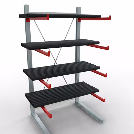 Figuur nr. 7 van artikel K 6000 complete stelling, enkelzijdig, 3000 x 1500 x 1250 mm, RAL 7001 / RAL 3000, 5 opslagniveaus uit de productgroep draagarmstellingen van het merk Schulte Lagertechnik.