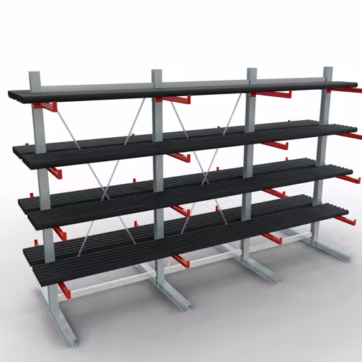 Figuur nr. 8 van het artikel K 6000 complete stelling, dubbelzijdig, 3000 x 6000 x 2x 750 mm, RAL 7001 / RAL 3000, 5 opslagniveaus uit de productgroep draagarmstellingen van het merk Schulte Lagertechnik.