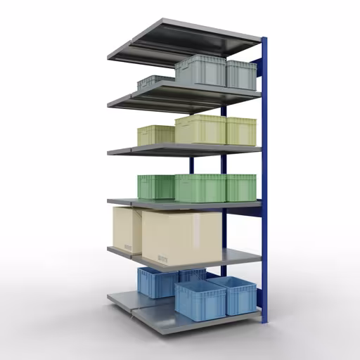 Figuur nr. 10 van het artikel aanbouwstelling, dubbele stelling, stellingstelling insteeksysteem MULTIplus250, 2500 x 1000 x (2x600) mm, 2x6 planken, RAL 5010 gentiaanblauw uit de productgroep stellingstelling van het merk Schulte Lagertechnik.