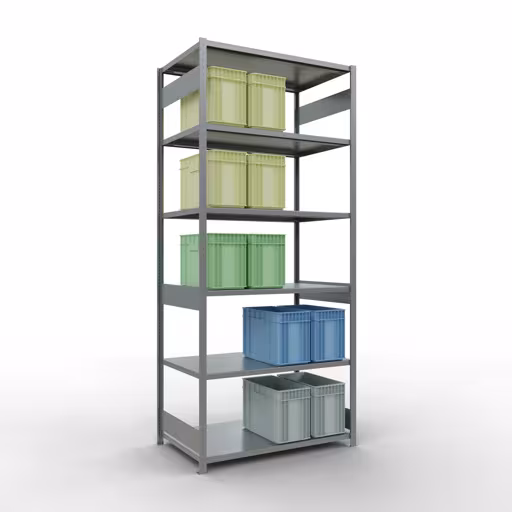 Figuur nr. 15 van het artikel basisrek, legbord, insteeksysteem MULTIplus250, 3000 x 1300 x 800 mm, 7 legborden, lengtestangen, verzinkt uit de insteeksysteem productgroep van Schulte Lagertechnik.