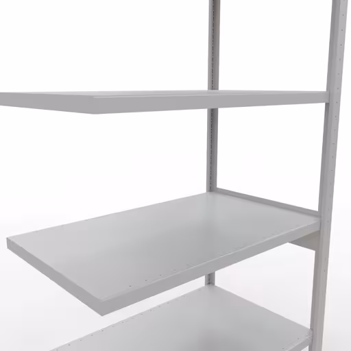 Aanbouwrekken, legbordstellingen, insteeksysteem MULTIplus330, 2500 x 1000 x 600 mm, 6 legborden, lengtestangen, RAL 7035 lichtgrijs van Schulte Lagertechnik met artikelnr. 33866-LR