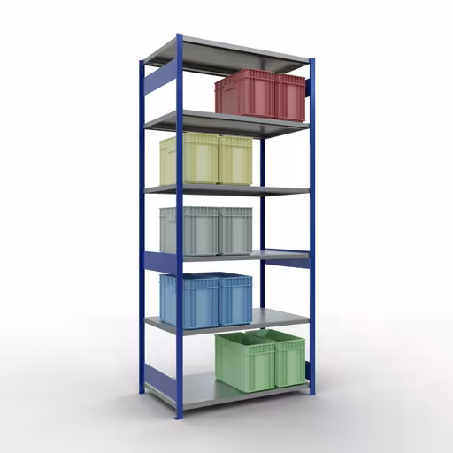 Productafbeelding nr. 14 van het artikel basisplank, legbord, insteeksysteem MULTIplus250, 3000 x 1300 x 800 mm (HxBxD), 7 legborden, lengtebalk, RAL 5010 gentiaanblauw/verzinkt Figuur nr. 14 van het artikel basisrek, legbord, insteeksysteem MULTIplus250, 3000 x 1300 x 800 mm, 7 legborden, lengtestangen, RAL 5010 gentiaanblauw/verzinkt uit de insteeksysteem productgroep van Schulte Lagertechnik.