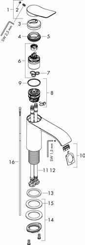 Technische Zeichnung 4065862 Hansgrohe monoknop wastafelmengkraan 110 VIVENIS met kabelwaste chroom
