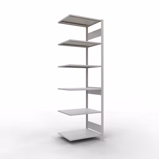Aanbouwrek, stelling, insteeksysteem MULTIplus150, 2500 x 750 x 600 mm, 6 legborden, lengtestangen, RAL 7035 lichtgrijs van Schulte Lagertechnik uit het assortiment insteeksysteem