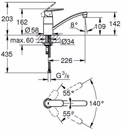 GROHE ééngreeps wastafelmengkraan Eurosmart C 32842 vlak uitloop chroom