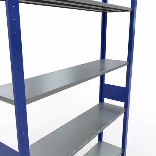 Basisstelling, legbordstelling, insteeksysteem MULTIplus150, 3000 x 1300 x 300 mm (HxBxD), 7 legborden, lengtestangen, RAL 5010 gentiaanblauw/verzinkt met de GTIN 4004514279590 Basisplank, legbord, insteeksysteem MULTIplus150, 3000 x 1300 x 300 mm, 7 legborden, RAL 5010 gentiaanblauw/verzinkt van Schulte Lagertechnik met het artikelnr. 12732-130-LR-B