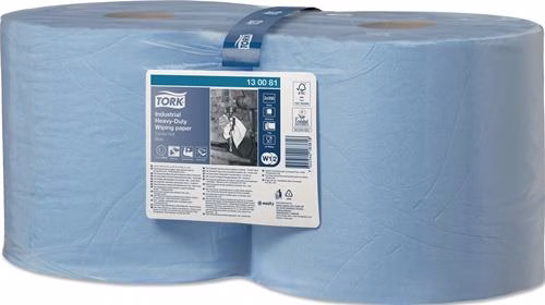 Reinigingsdoek TORK 130081, lengte ca. 119 mm x breedte ca. 235 mm, blauw, 3-laags, bedrukt, 2 x 1 rollen TORK uit de categorie reinigings- en poetsdoeken, handdoeken, handdoekrollen met artikelnummer 9000469272