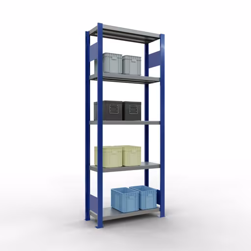 Basisplank, legplank, insteeksysteem MULTIplus250, 2000 x 750 x 300 mm, 5 legborden, lengtestangen, RAL 5010 gentiaanblauw/verzinkt/verzinkt van Schulte Lagertechnik uit het plug-in systeem-assortiment