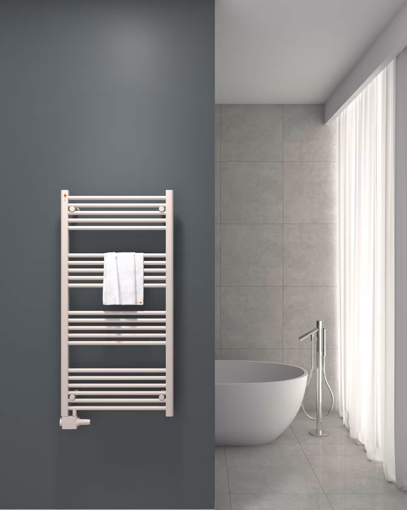 MERT vervangende badkamerradiator wit recht, versprongen middenaansluiting links of rechts onder, vervangende radiator, art.nr. 1-60x120-AU-50