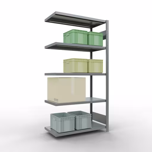 Aanbouwrekken, rekken, insteeksysteem MULTIplus330, 2000 x 1000 x 500 mm, 5 legborden, lengtestangen, verzinkt van Schulte Lagertechnik met artikelnr. 13955-LR
