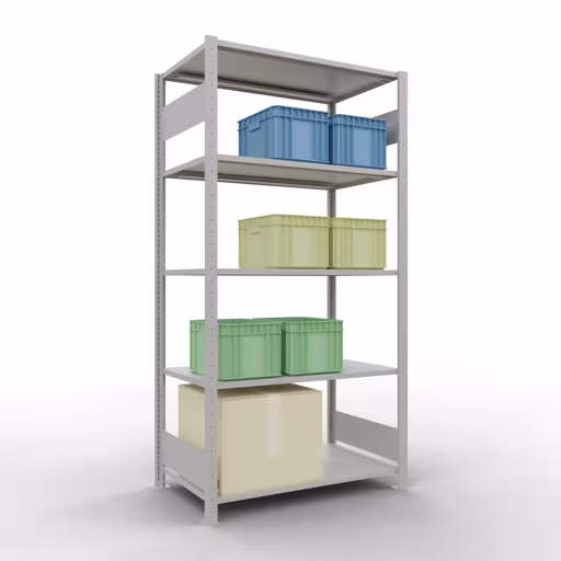 Productafbeelding nr. 13 van het artikel basisplank, legbord, insteeksysteem MULTIplus85, 2000 x 1000 x 600 mm (HxBxD), 5 legborden, lengtestangen, RAL 7035 lichtgrijs Figuur nr. 13 van het artikel basisrek, legplank-insteeksysteem MULTIplus85, 2000 x 1000 x 600 mm, 5 legborden, RAL 7035 lichtgrijs uit de productgroep insteeksysteem van het merk Schulte Lagertechnik.