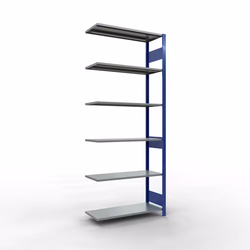 Aanbouwrekken, legborden, insteeksysteem MULTIplus85, 2500 x 1000 x 400 mm (HxBxD), 6 legborden, lengtebalk, RAL 5010 gentiaanblauw, aanbouwplank, art.nr. 13146-LR-B